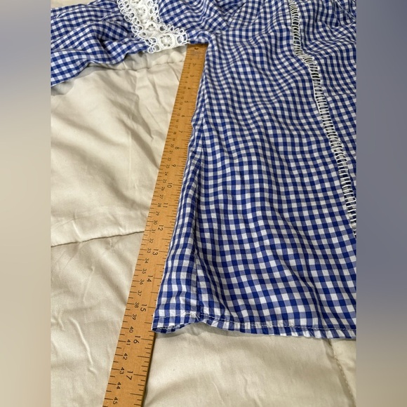 Made in Italy blue gingham crochet long sleeve top size Large shirt - Picture 10 of 11